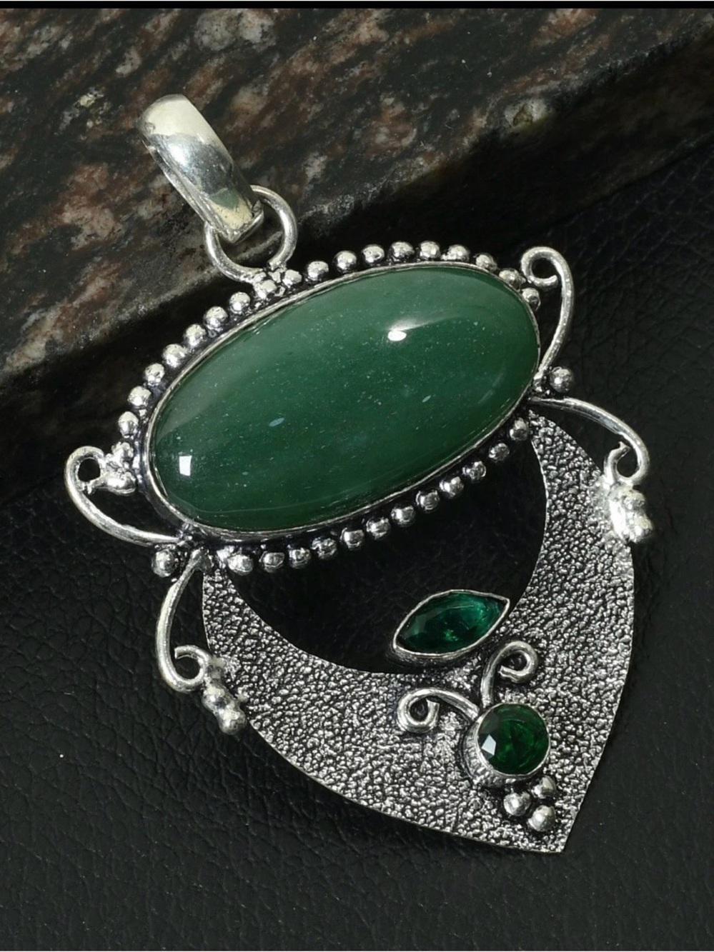 Nephrite Jade with Green Quartz Artisan Handmade Gemstone Pendant Necklace